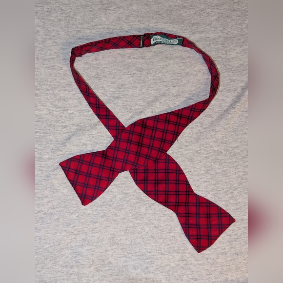 Beau Ties Of Vermont Adjustable Silk Bow Tie Red Black Stripe Check Silk USA - Picture 5 of 7
